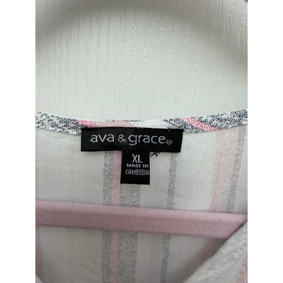 Woman’s ava & grace Striped Tie Front Blouse Roll Tab Sleeves XL - Picture 4 of 6